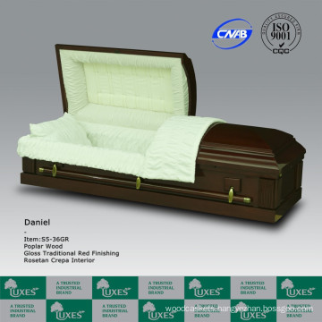 Fancy New American Style Solid Wooden Casket Coffin For Funeral Cremation